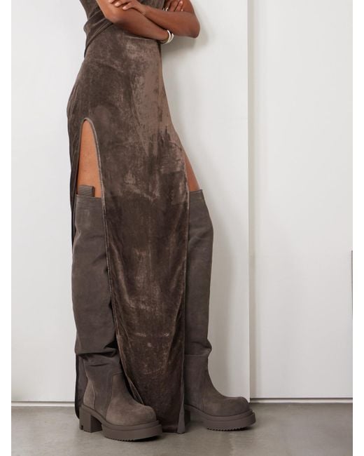 Rick Owens White Wader Bogun Suede Over-The-Knee Platform Boots