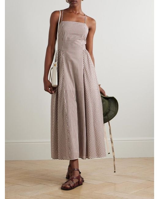 Posse Brown Callie Midikleid Aus Baumwoll-Voile Mit Gingham-Karomuster Und Falten