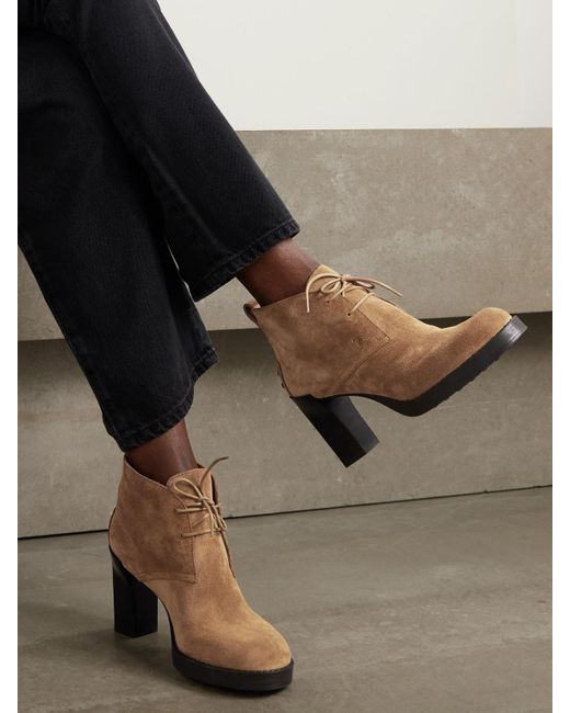 Tod's Natural Gomma Ankle Boots Aus Veloursleder