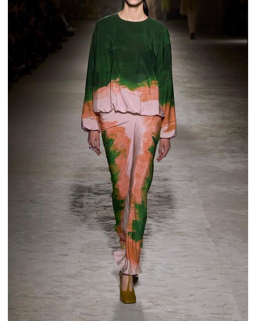 Dries Van Noten Pink Draped Printed Silk-Georgette Maxi Skirt