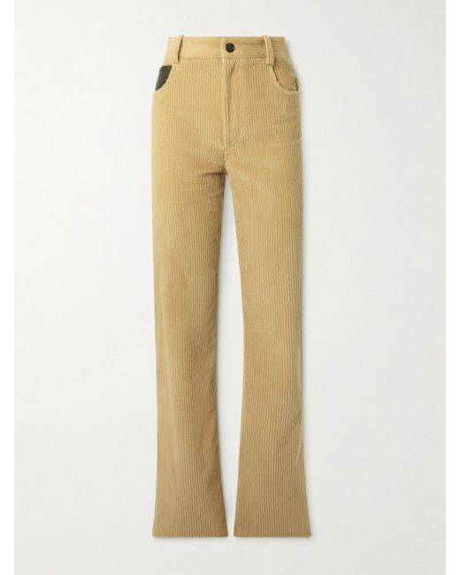 Bottega Veneta Natural Leather-Trimmed Cotton-Corduroy Straight-Leg Pants