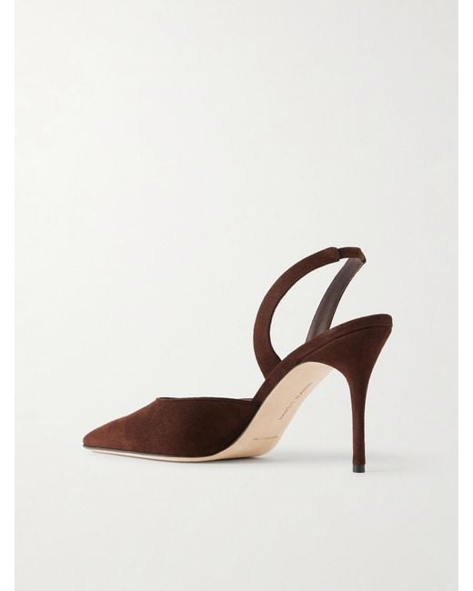 Manolo Blahnik Brown Borelapla 90 Suede Slingback Pumps
