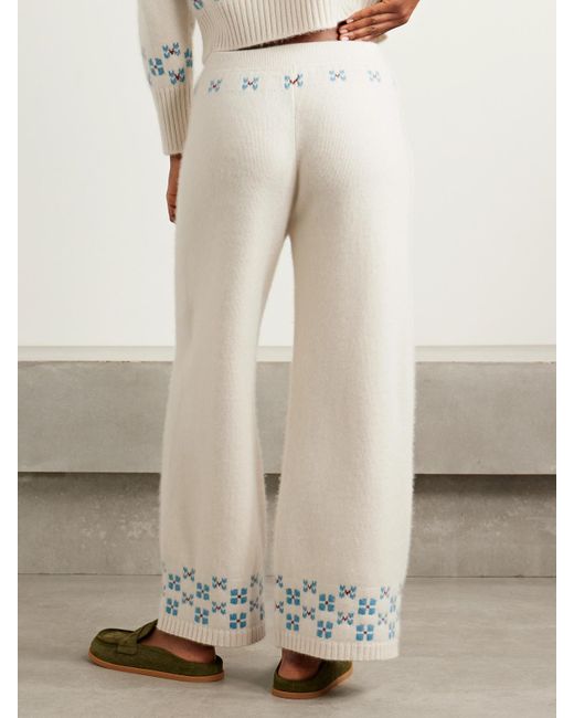 Calle Del Mar White Winter Fair Isle Cashmere Wide-Leg Pants