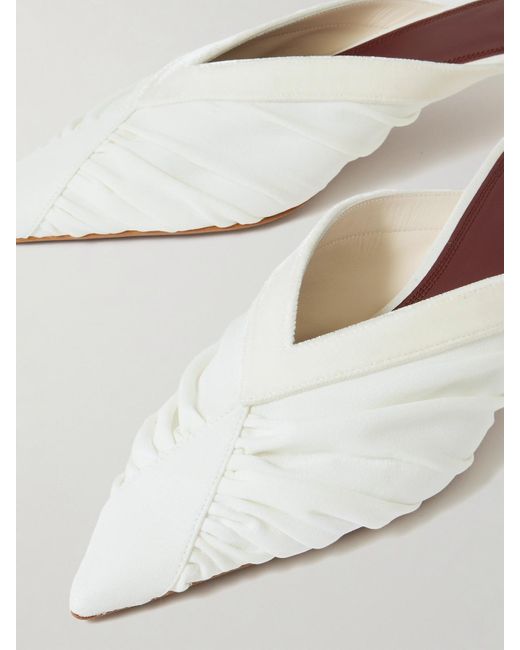 Neous White Maia Velvet-Trimmed Ruched Cady Mules