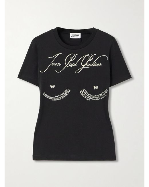Jean Paul Gaultier Black T-Shirt Aus Baumwoll-Jersey Mit Prints