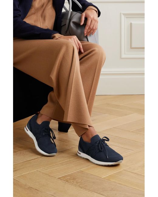Loro Piana Flexy Lady Wool, Leather And Suede Sneakers in Blue - Lyst