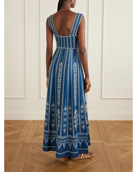 Emporio Sirenuse Blue Nellie Embroidered Cotton And Linen-Blend Maxi Dress