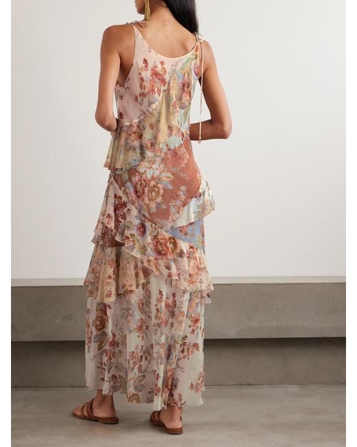 Robe Longue En Crêpe De Chine De Coton Et De Soie Mélangés À Imprimé Fleuri Et À Volants Awaken Zimmermann en coloris Natural