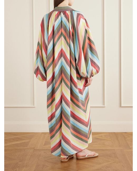 Marrakshi Life White The Balloon Sleeve Touareg Striped Cotton Maxi Dress