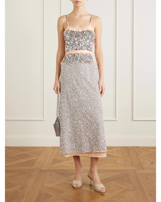 Rabanne White Sequined Chiffon Maxi Dress