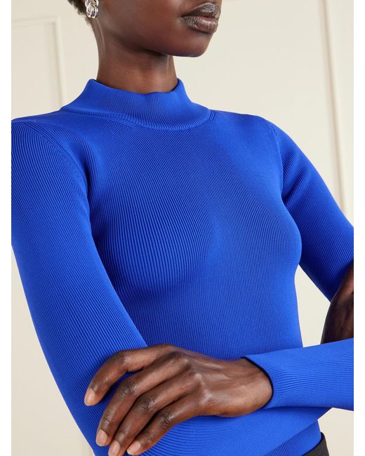 Jil Sander Blue Ribbed-Knit Jersey Sweater