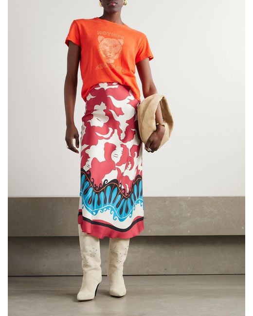 LaDoubleJ Red Mother Lungomare Printed Silk-Twill Midi Skirt