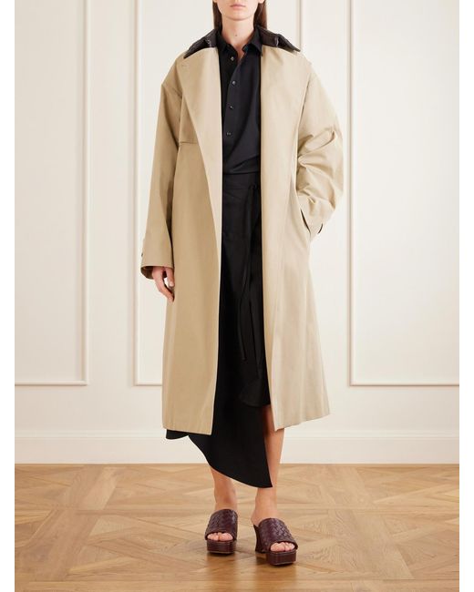Bottega Veneta Natural Belted Leather-Trimmed Cotton Trench Coat