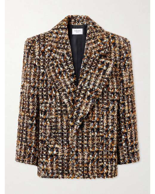 Saint Laurent Brown Wool-Blend Bouclé Blazer