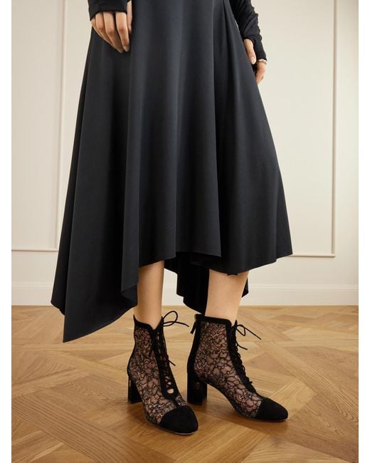 JENNIFER CHAMANDI Black Dan 65 Lace-Trimmed Suede Ankle Boots