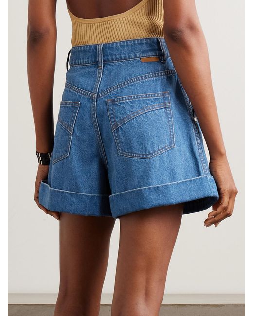 Zimmermann Blue Pleated Denim Shorts