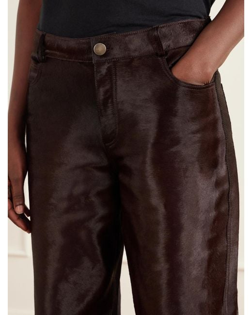 Nour Hammour Brown Kitty Mid-Rise Calf Hair Wide-Leg Pants