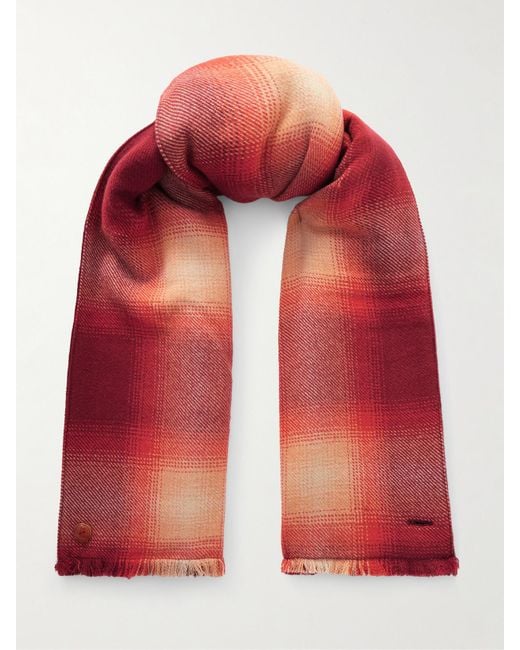 God's True Cashmere Red Fringed Checked Cashmere Scarf