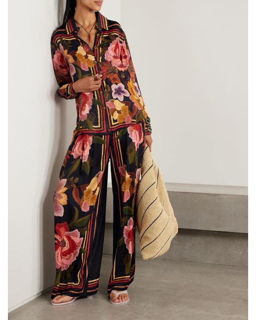 Farm Rio Red Hemd Aus Satin Mit Blumenprint