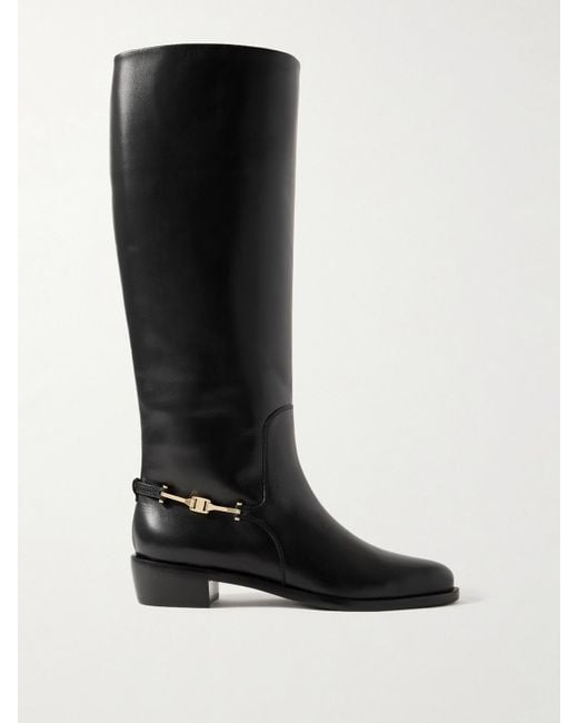 Ferragamo Black Therma Kniehohe Stiefel Aus Leder Mit Verzierung