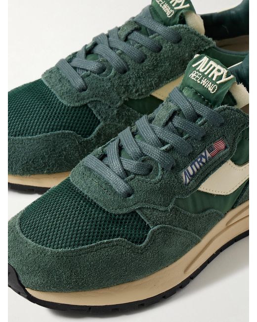 Autry Green Reelwind Low Leather-Trimmed Suede, Mesh And Shell Sneakers