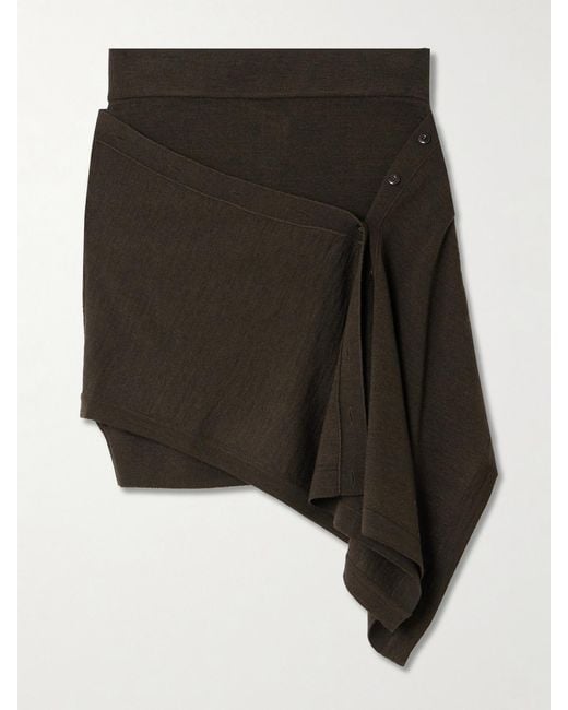 Lemaire Black Asymmetric Draped Wool-Blend Skirt
