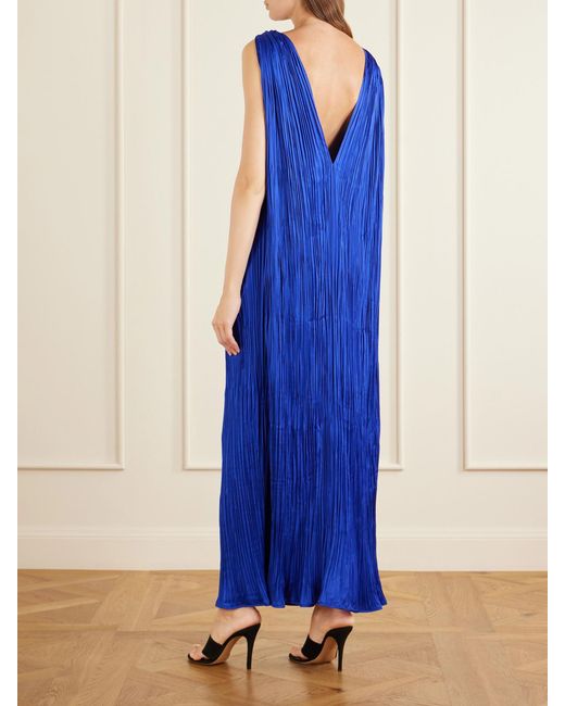 Aflalo Blue Celestia Plissé-Satin Maxi Dress