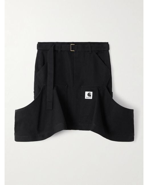Sacai Black Carhartt Wip Belted Draped Cotton-Canvas Mini Skirt
