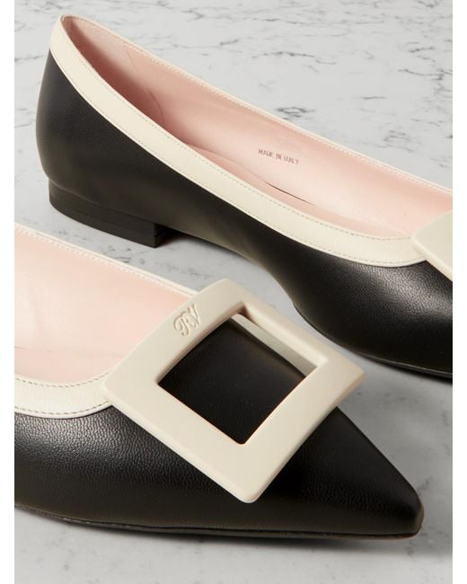 Roger Vivier Black Gommettine Buckled Patent-Leather Ballet Flats