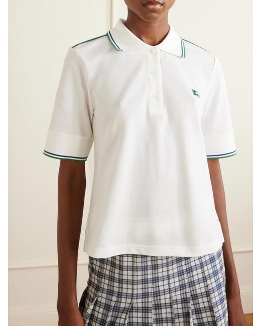 Burberry Gray Logo-Embroidered Cotton-Blend Piqué Polo Shirt