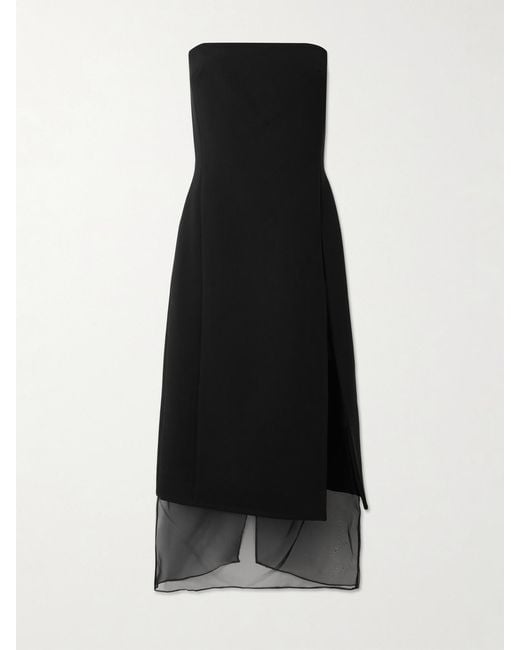 Esse Studios Black Portia Strapless Draped Crepe Midi Dress