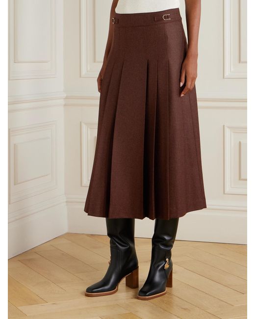 Gabriela Hearst Brown Wesley Pleated Wool And Cashmere-Blend Twill Midi Skirt