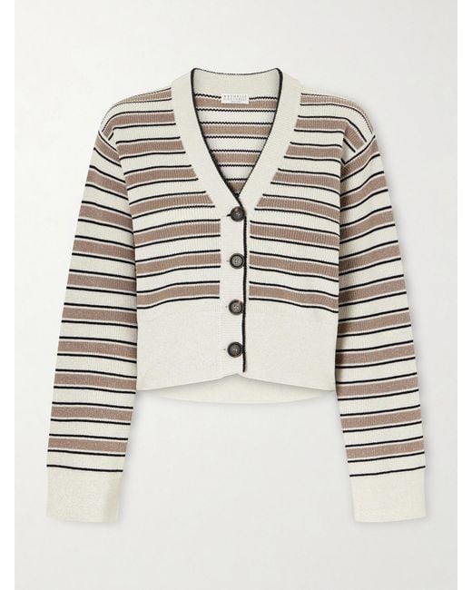 Brunello Cucinelli Natural Stripe Cotton-Blend Cardigan