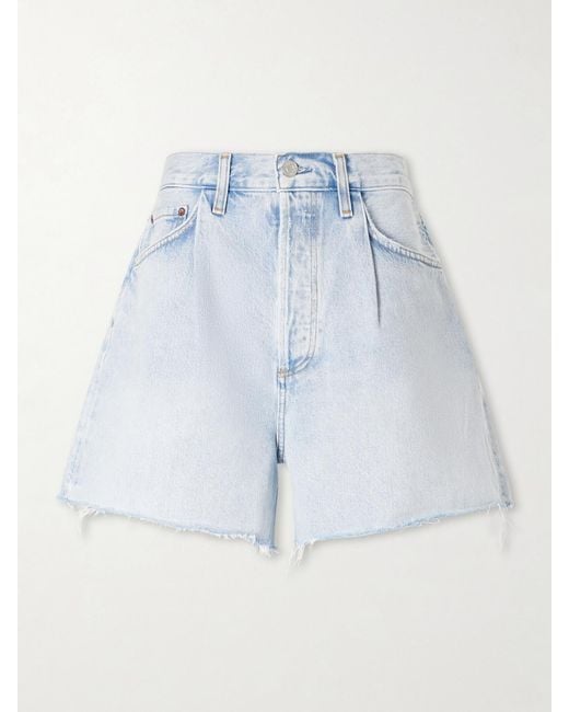 Agolde Blue Rhoda Frayed Organic Denim Shorts