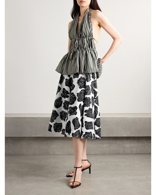 Marni Black Pleated Floral-Print Cotton-Poplin Midi Skirt