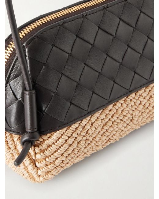 Bottega Veneta Black Concert Intrecciato Leather And Raffia Pouch