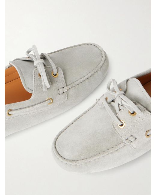 Tod's White Gommino Suede Boat Shoes