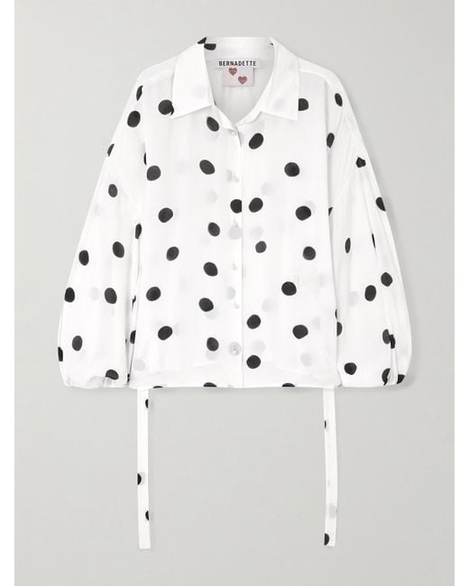 BERNADETTE Gray Maxine Polka-Dot Crepe De Chine Shirt