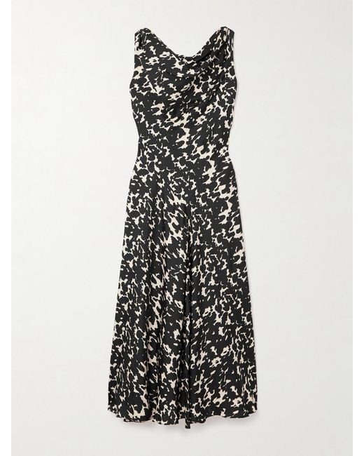 Altuzarra White Drina Draped Printed Silk-Twill Midi Dress