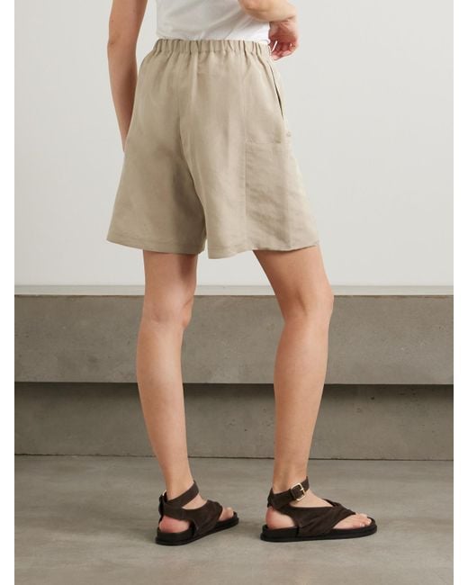 Max Mara Natural Leather-Trimmed Linen And Silk-Blend Shorts