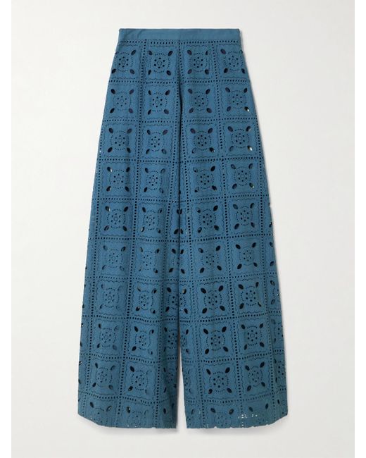 Miguelina Blue Lilly Broderie Anglaise Cotton Wide-Leg Pants