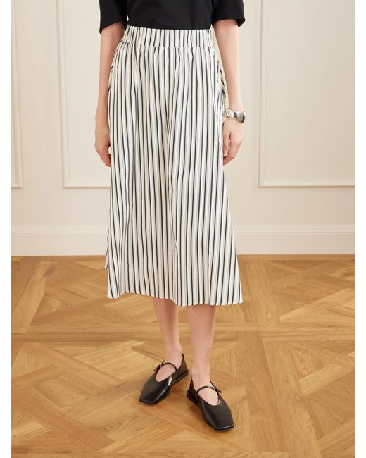 Maria McManus White Striped Organic Cotton-Poplin Midi Skirt