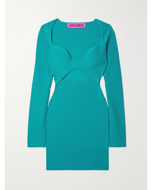 GAUGE81 Blue Otero Cutout Recycled Ribbed-Knit Mini Dress