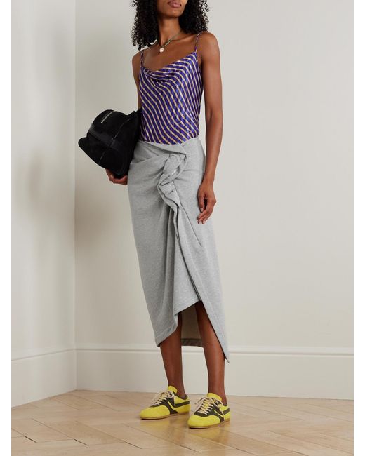 Dries Van Noten Gray Gathered Ruffled Asymmetric Cotton-Jersey Midi Skirt