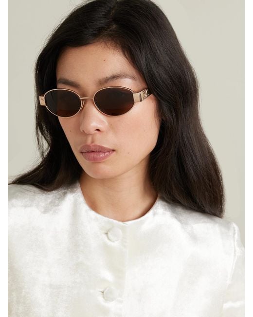 Céline Natural Oval-Frame Rose-Tone And Tortoiseshell Acetate Sunglasses