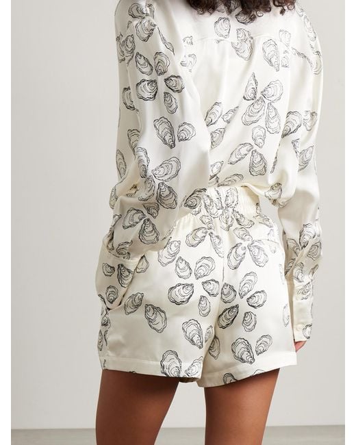 Anine Bing Natural Kam Printed Silk-Blend Charmeuse Shorts
