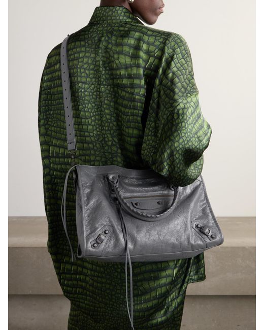 Balenciaga Gray Le City Medium Embellished Textured-Leather Tote Bag