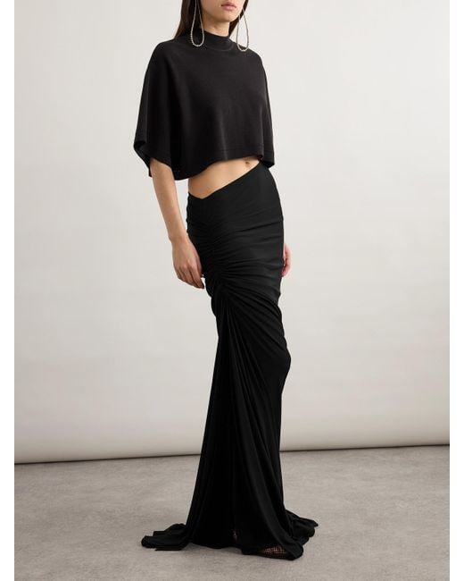 Alaïa Black Draped Stretch-Knit Maxi Skirt