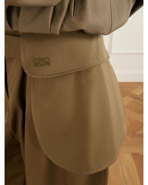 Loewe Green Belted Pleated Cotton And Silk-Blend Wide-Leg Pants