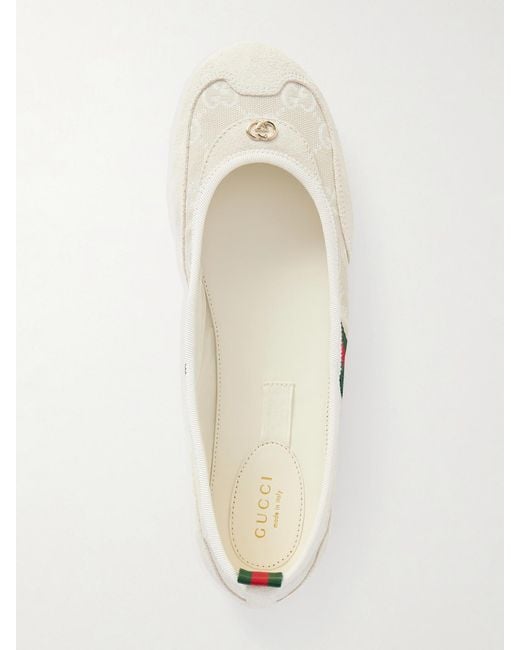 Gucci Natural Shift Webbing-Trimmed Canvas-Jacquard And Suede Ballet Flats